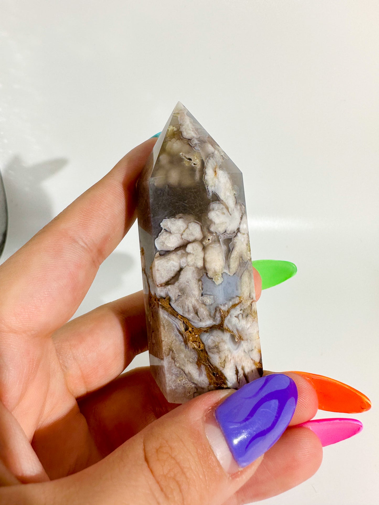 Black Flower Agate Tower