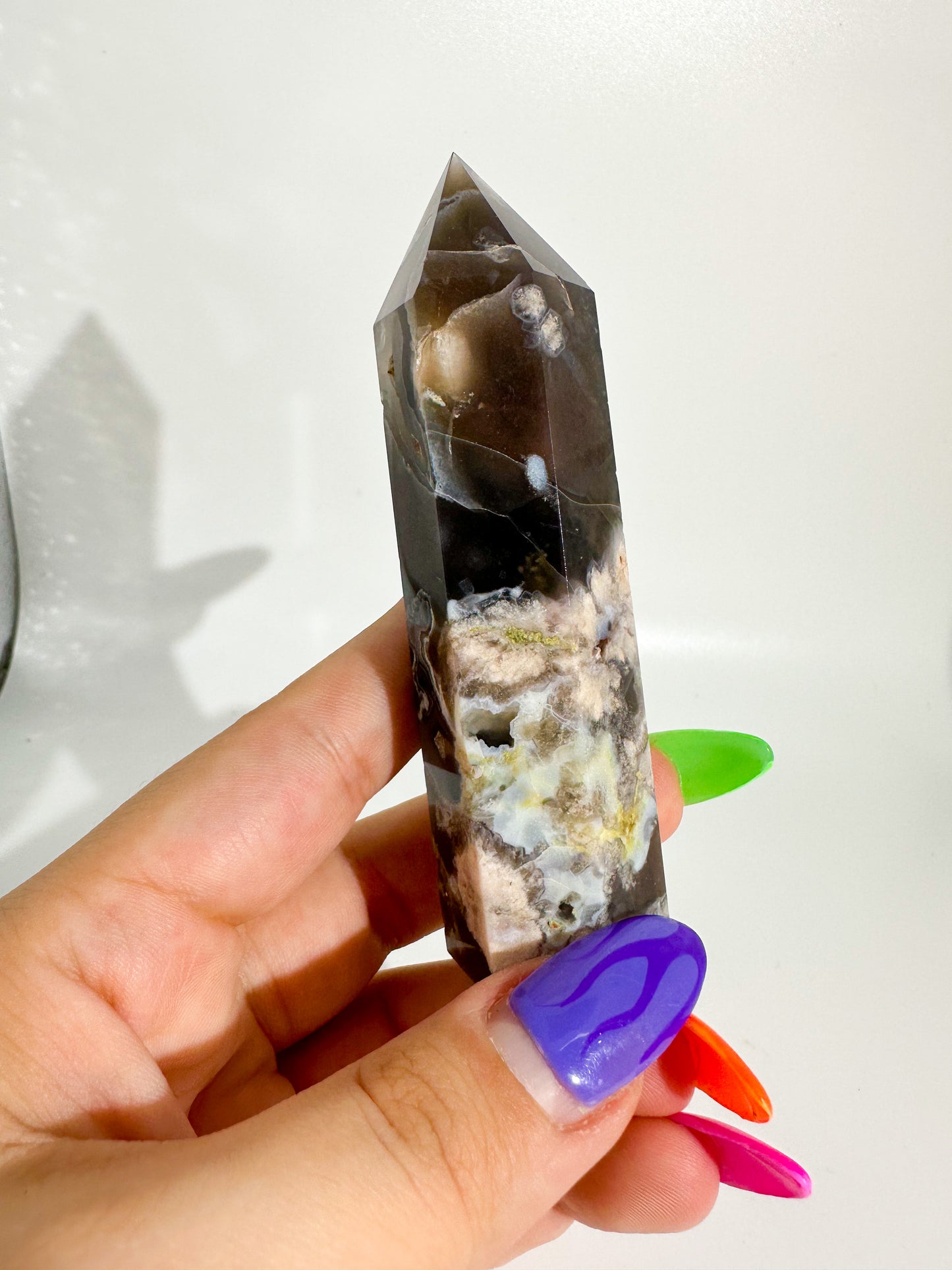 Black Flower Agate Tower