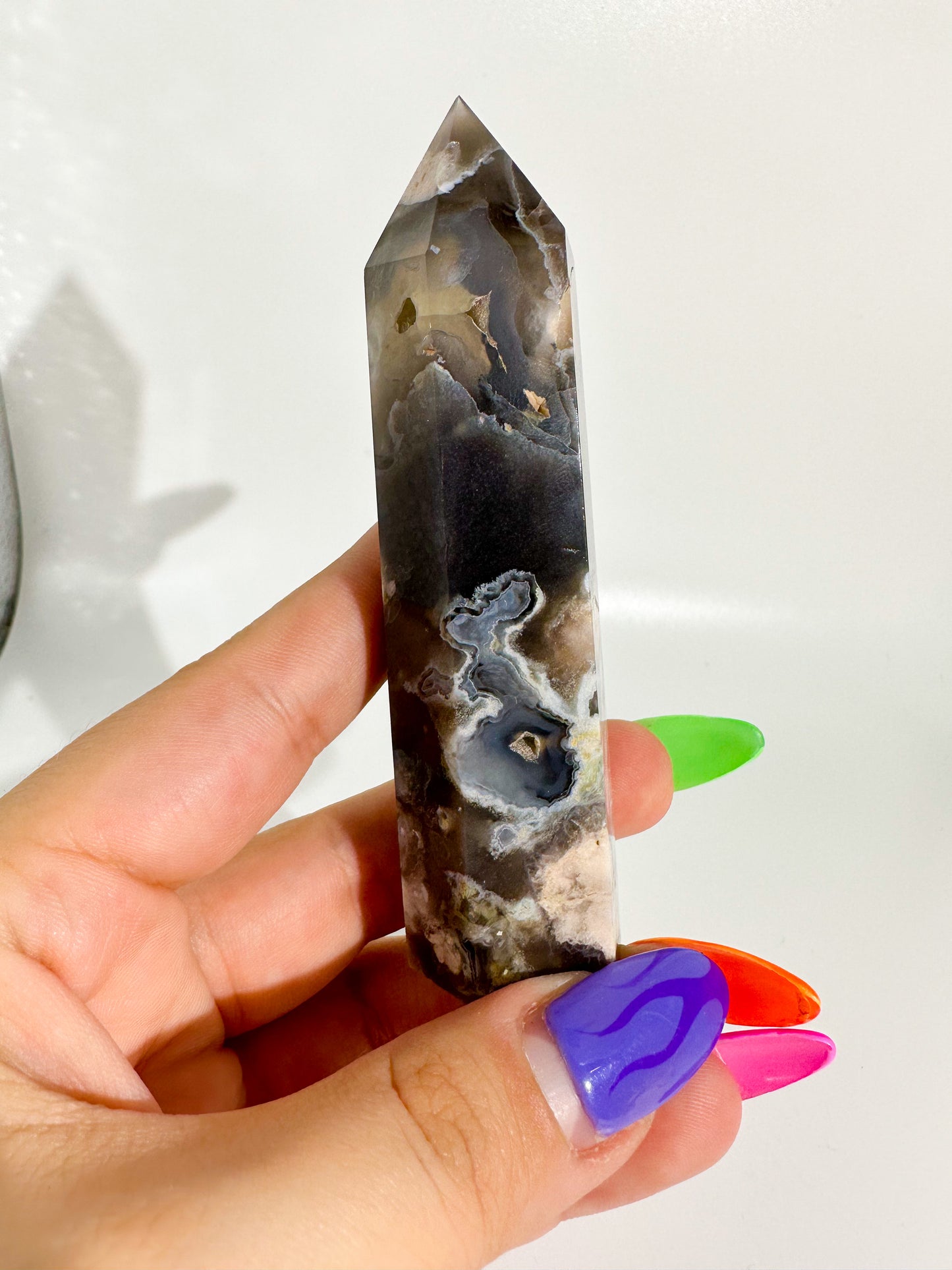 Black Flower Agate Tower